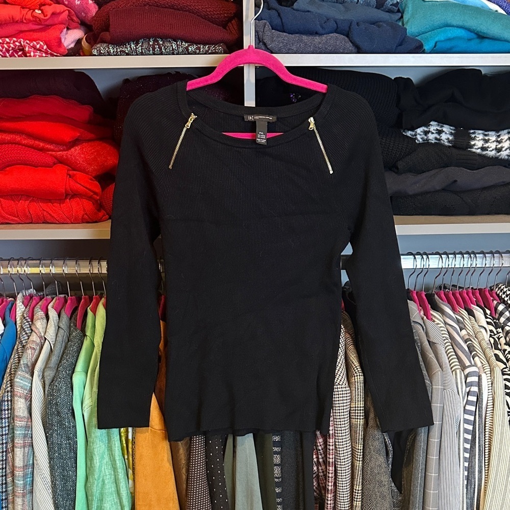 INC black long sleeve with zipper detail crew neck ribbed sweater size XLP
